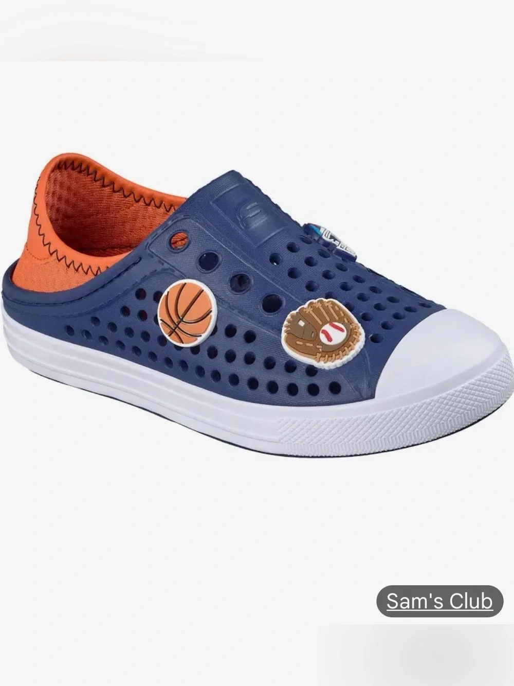 NEW Sketchers boys Navy and Orange rubber   molded slip on  shoes kids 13